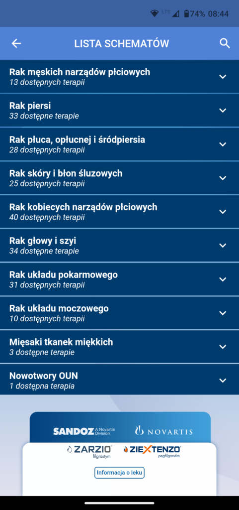 Bildschirm für Behandlungsschemata in der mobilen App nach dem Rebranding