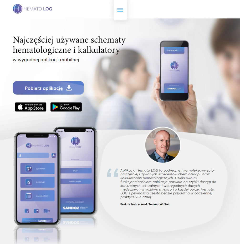Interface mobile de l'application Protokoły Hematologiczne